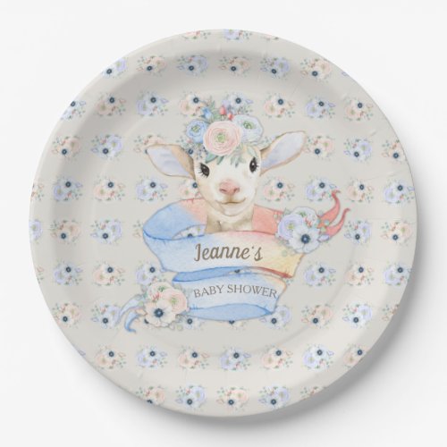 Baby Lamb Pink Blue Gender Neutral Reveal Paper Plates
