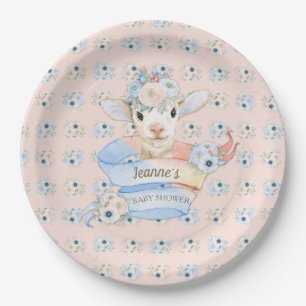 Baby Lamb Pink Blue Gender Neutral Reveal Paper Plates