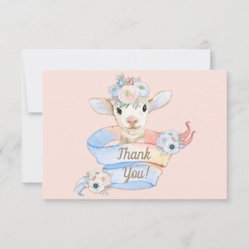 Baby Lamb Pink Blue Gender Neutral Reveal Thank You Card