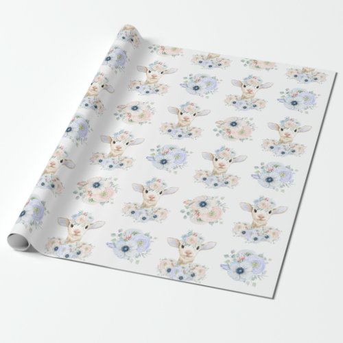 Baby Lamb Pink Blue Gender Neutral Reveal Wrapping Paper