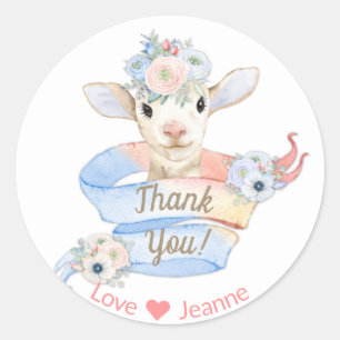 Baby Lamb Pink Blue Nursery Farm Classic Round Sticker