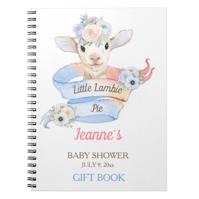 Baby Lamb Pink Blue Nursery Farm Pastels Notebook (Front)