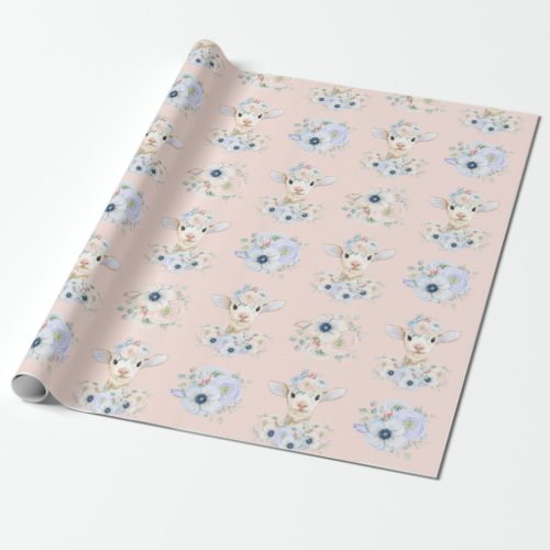 Baby Lamb Pink Blue Nursery Farm Wrapping Paper