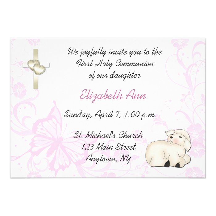 Baby Lamb Pink Religious Invitation