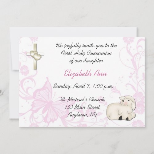 Baby Lamb Pink Religious Invitation