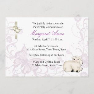 Baby Lamb Purple Religious Invitation