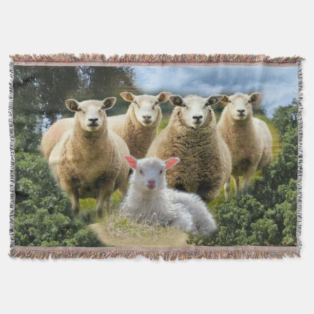 Baby Lamb Sheep Herd Flock Throw Blanket (Front)