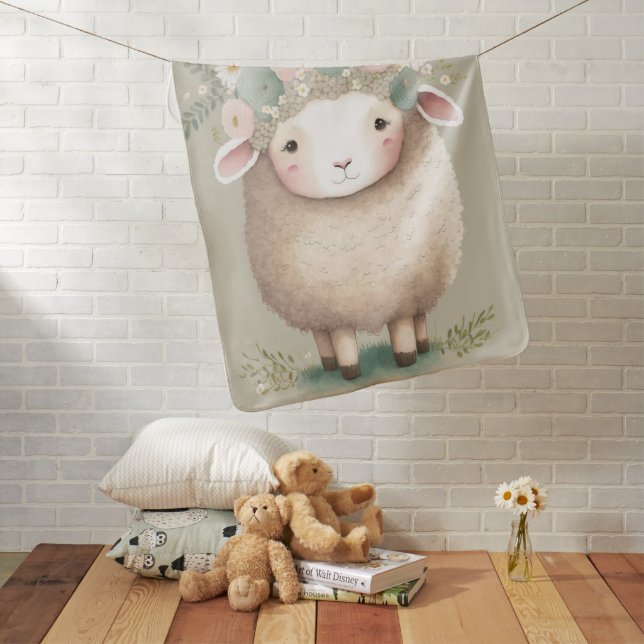 Baby Lamb Sheep Watercolors Boho Blanket (In Situ)