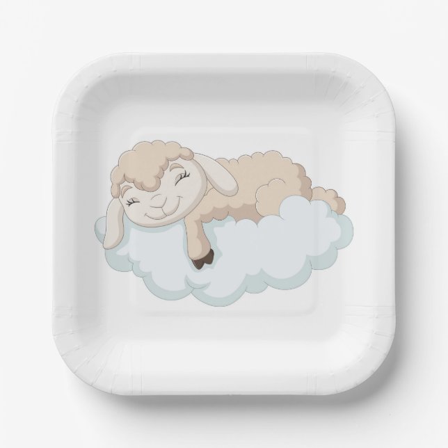 Baby Lamb Sleeping on a Cloud Paper Plates (Front)