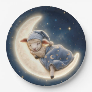 Baby Lamb Sleeping on a Crescent Moon Paper Plates