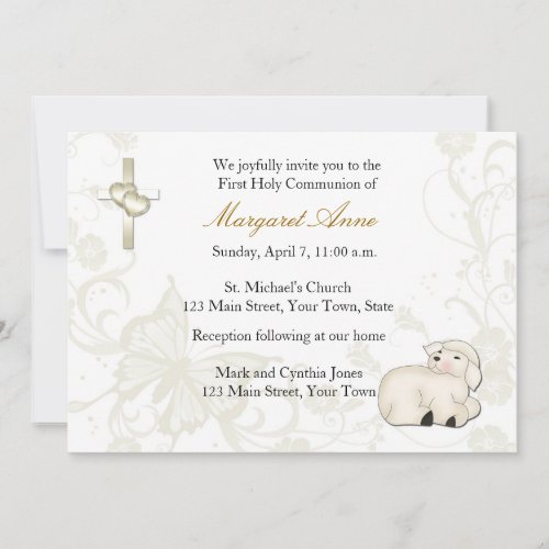 Baby Lamb Tan Religious Invitation