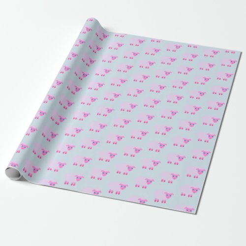 Baby Lamb Wrapping Paper in Pink and Blue