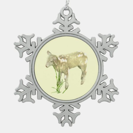 Baby Lamb Yellow Pewter Snowflake Ornament