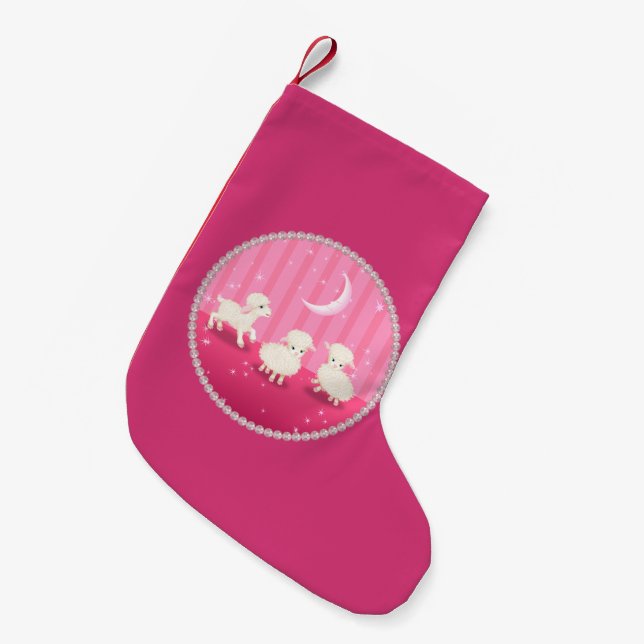 Baby Lambs Small Christmas Stocking (Front (Hanging))