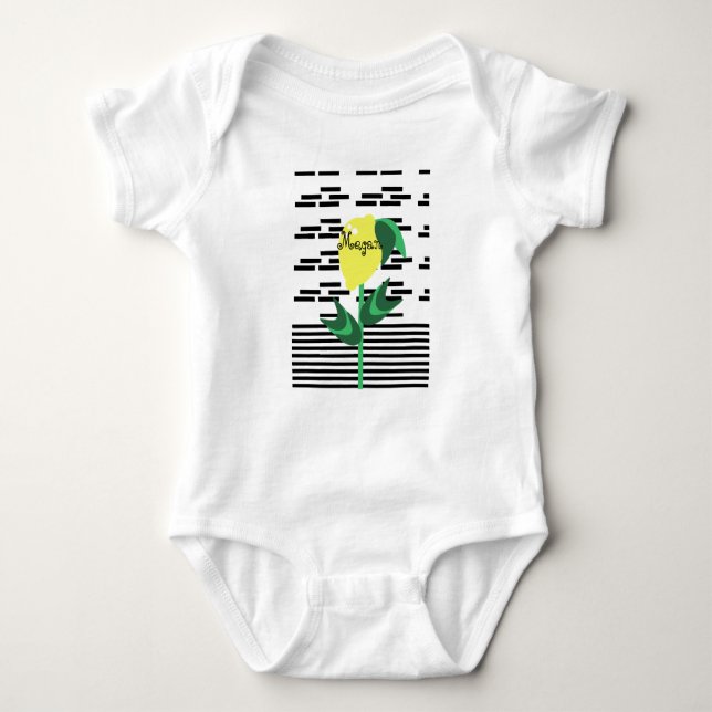 Baby Lemon Plant Stripes Summer Baby Bodysuit (Front)