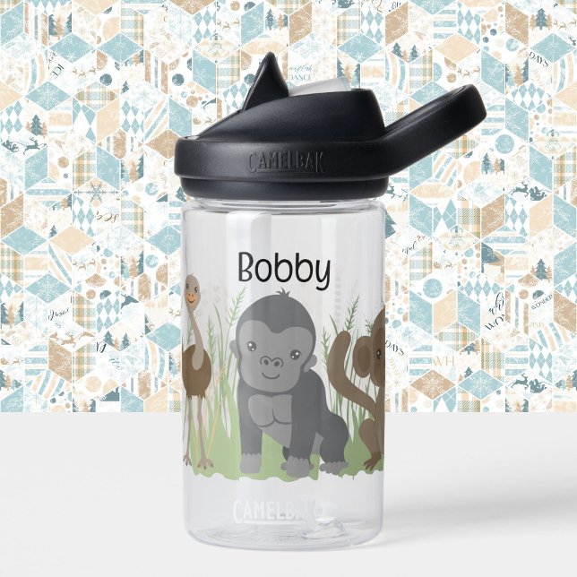 Baby Leopard Monkey Giraffe Add Name Child's Sip Water Bottle (Creator Uploaded)