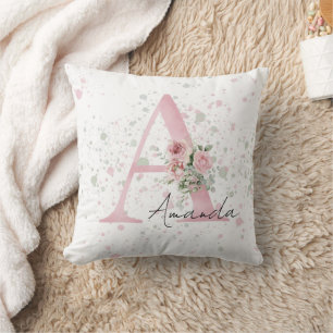 Baby letter initial and name watercolor throw pillow