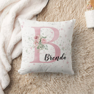Baby letter initial and name watercolor throw pillow