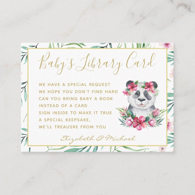 Baby Library Book Request Boho Panda Bear Shower Enclosure Card (Front)