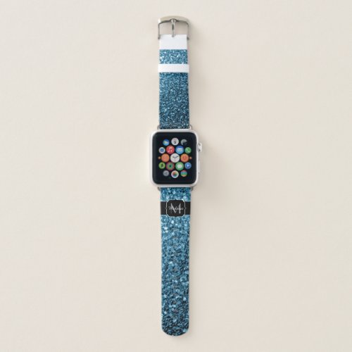 Baby light blue faux glitter sparkles Monogram Apple Watch Band