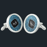 Baby light blue faux glitter sparkles Monogram Cufflinks<br><div class="desc">Personalize sparkly cufflinks with your initial and name. 
Beautiful girly glamorous light blue shiny glitters sparkles. Photo of baby blue sparkles not actual glitter!</div>
