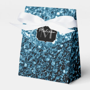 Baby light blue faux glitter sparkles Monogram Favor Boxes