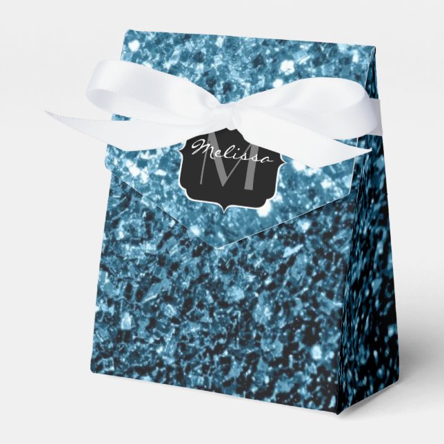 Baby light blue faux glitter sparkles Monogram Favor Boxes (Front Side)