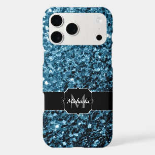 Baby light blue faux glitter sparkles Monogram iPhone 17 Pro Max Case