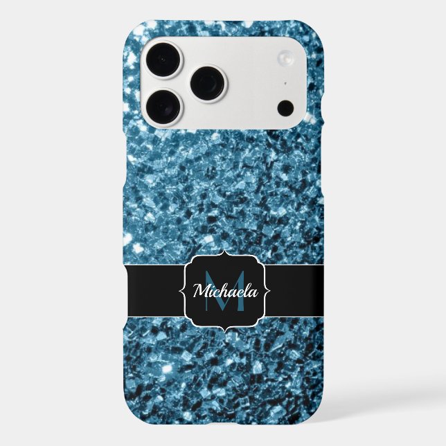 Baby light blue faux glitter sparkles Monogram iPhone Case (Back)