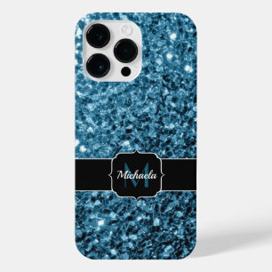 Baby light blue faux glitter sparkles Monogram iPhone 14 Pro Max Case