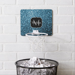 Baby light blue faux glitter sparkles Monogram Mini Basketball Hoop