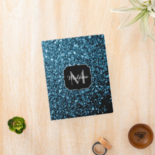 Baby light blue faux glitter sparkles Monogram Mini Binder