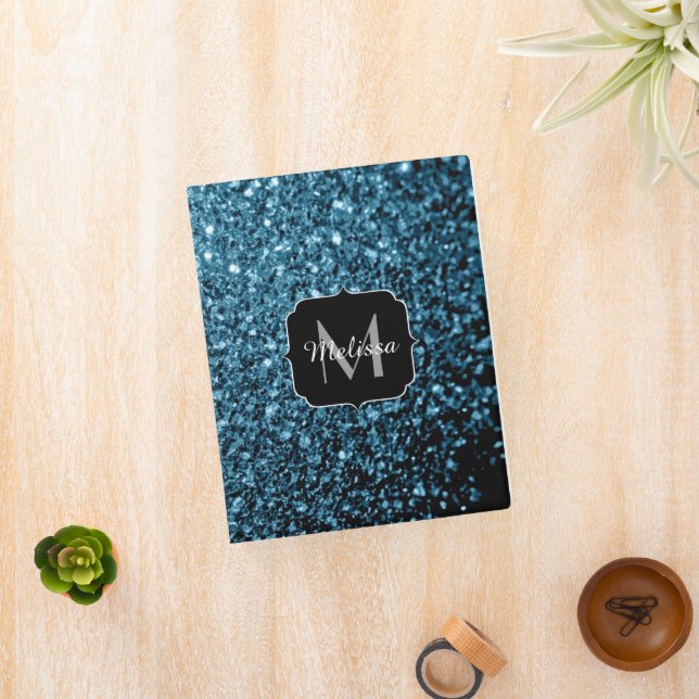 Baby light blue faux glitter sparkles Monogram Mini Binder (InSitu)