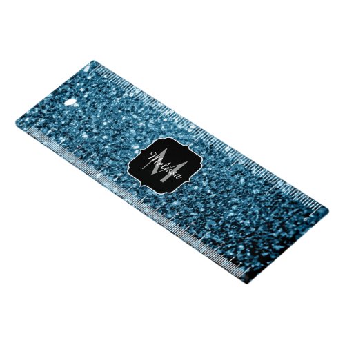 Baby light blue faux glitter sparkles Monogram Ruler