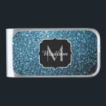 Baby light blue faux glitter sparkles Monogram Silver Finish Money Clip<br><div class="desc">Beautiful girly glamorous light blue shiny glitters sparkles. Photo of  baby blue sparkles not actual glitter!</div>