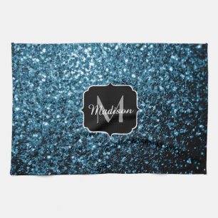 Baby light blue faux glitter sparkles Monogram Towel