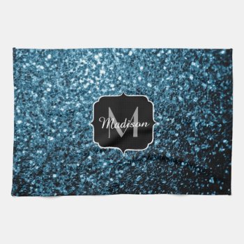 Baby Light Blue Faux Glitter Sparkles Monogram Towel by PLdesign at Zazzle