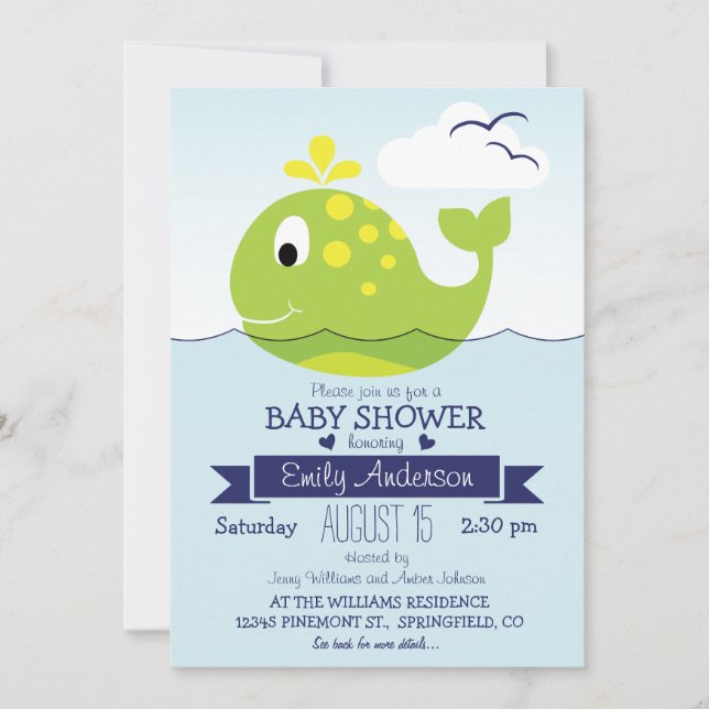 Baby Lime Green Whale; Nautical Ocean Baby Shower Invitation (Front)