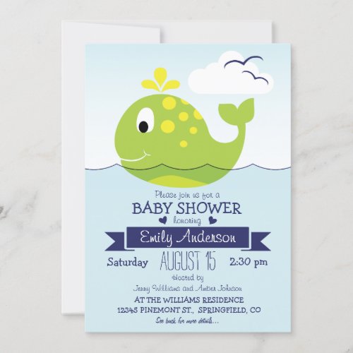 Baby Lime Green Whale Nautical Ocean Baby Shower Invitation