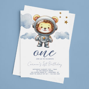 Baby Lion Astronaut 1st Birthday Invitation