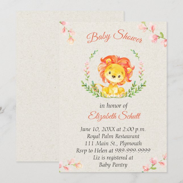 Baby Lion Baby Shower Invitation (Front/Back)