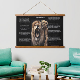 Baby lion biting the neck of his father hanging tapestry