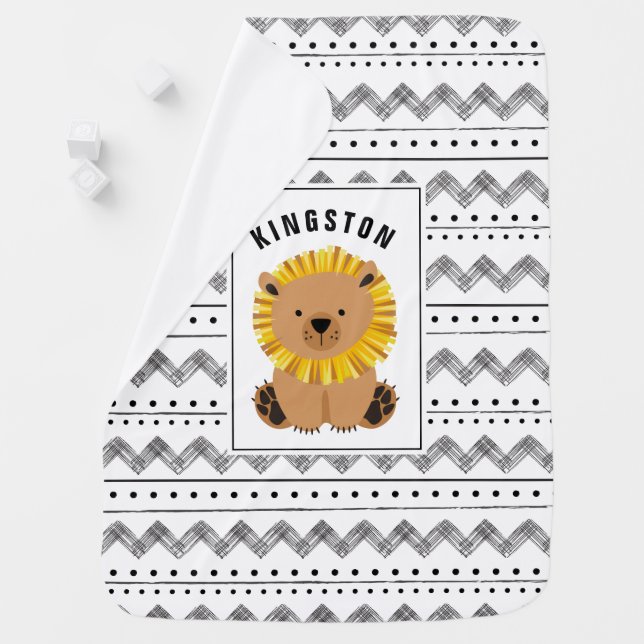 Baby Lion Black and White Pattern Blanket (In Situ)