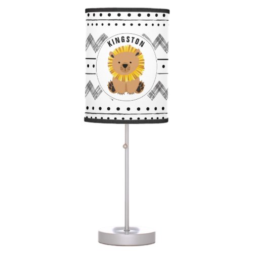 Baby Lion Boho Black  White Nursery Table Lamp