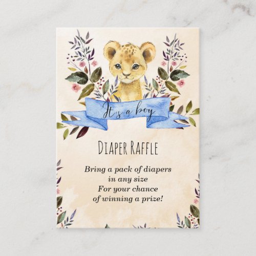 baby lion cub boy Diaper Raffle enclosure card