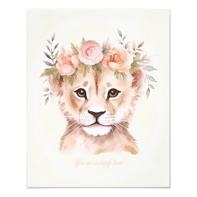 Baby Lion Cub with Flower Crown Art Photo Print (Front)