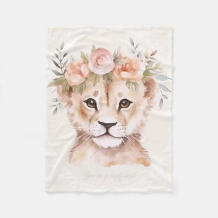Baby Lion Cub with Flower Crown Fleece Blanket