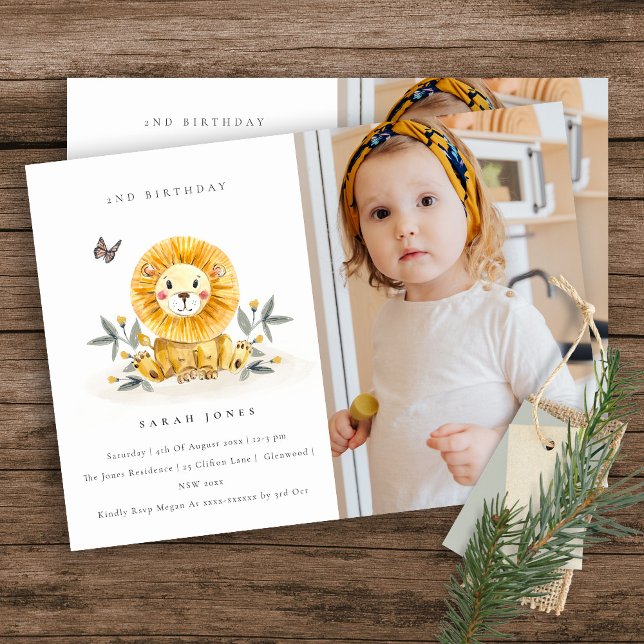 Baby Lion Foliage Any Age Birthday Photo Invite (Creator Uploaded)