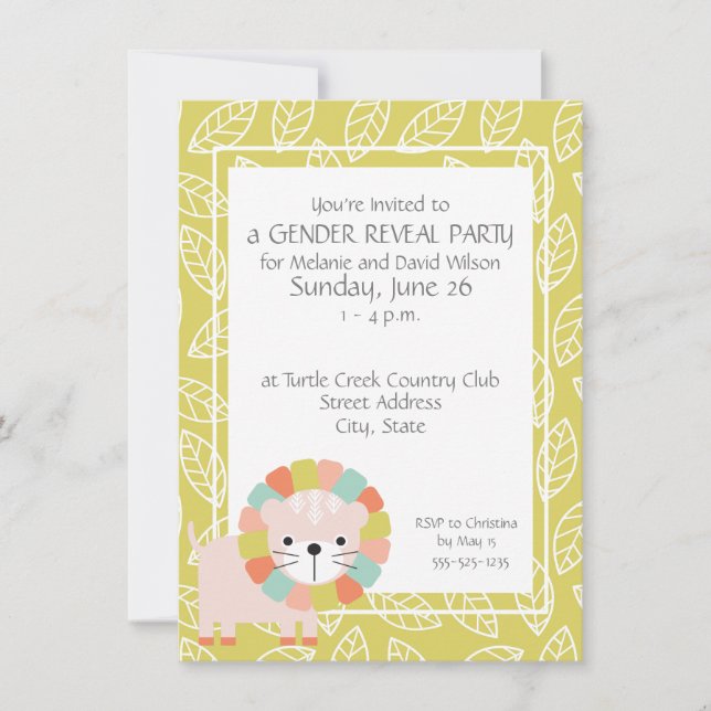 Baby Lion Gender Reveal Party Invitations (Front)