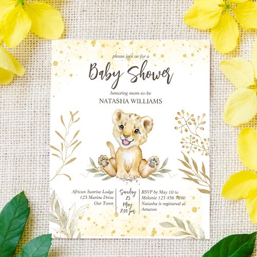 Baby lion gold brown baby shower budget invitation
